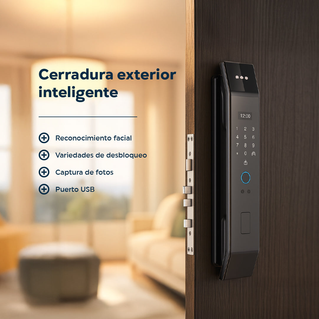 Cerradura Inteligente Exterior 6 en 1 con Huella, Reconocimiento Facial y más