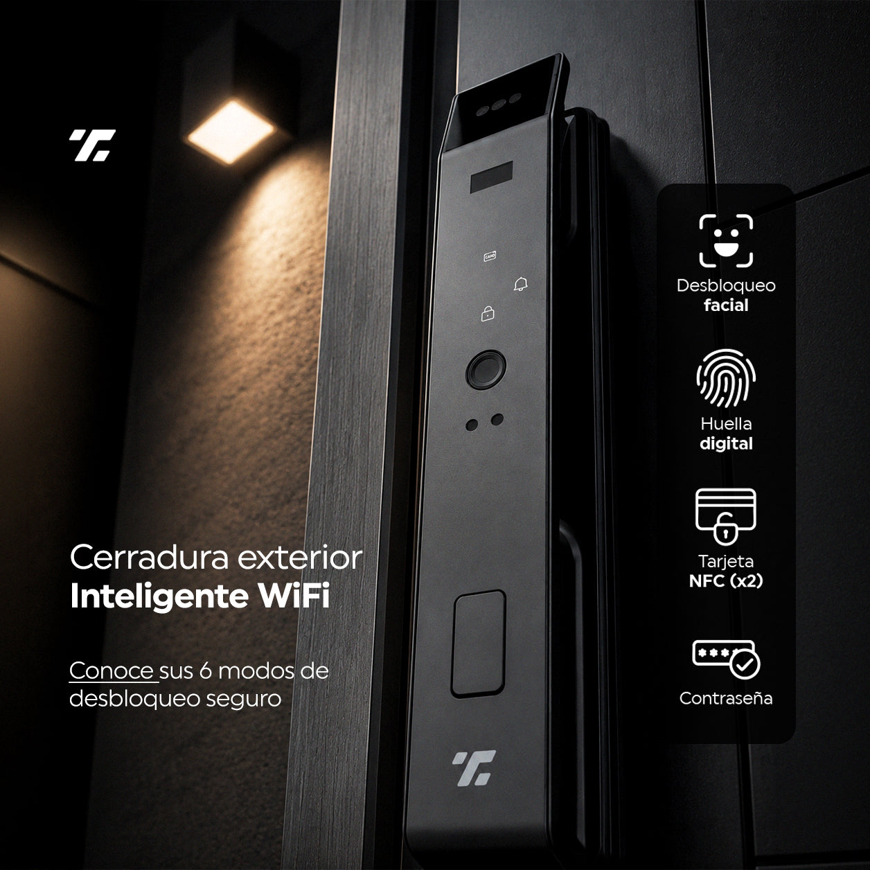 Cerradura Inteligente Exterior 6 en 1 con Huella, Reconocimiento Facial y más