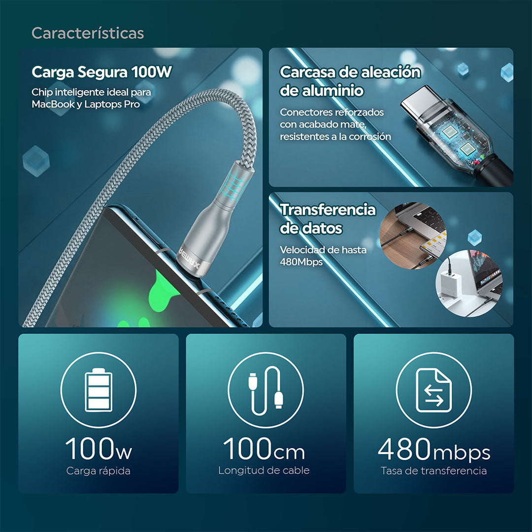 Cable PD C-C 100W 1m Trenzado