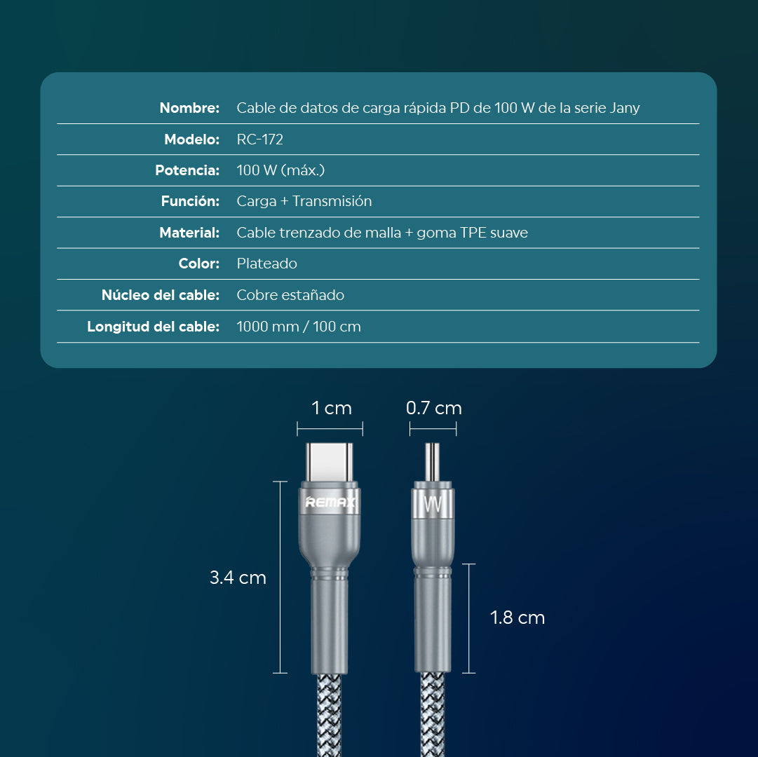 Cable PD C-C 100W 1m Trenzado