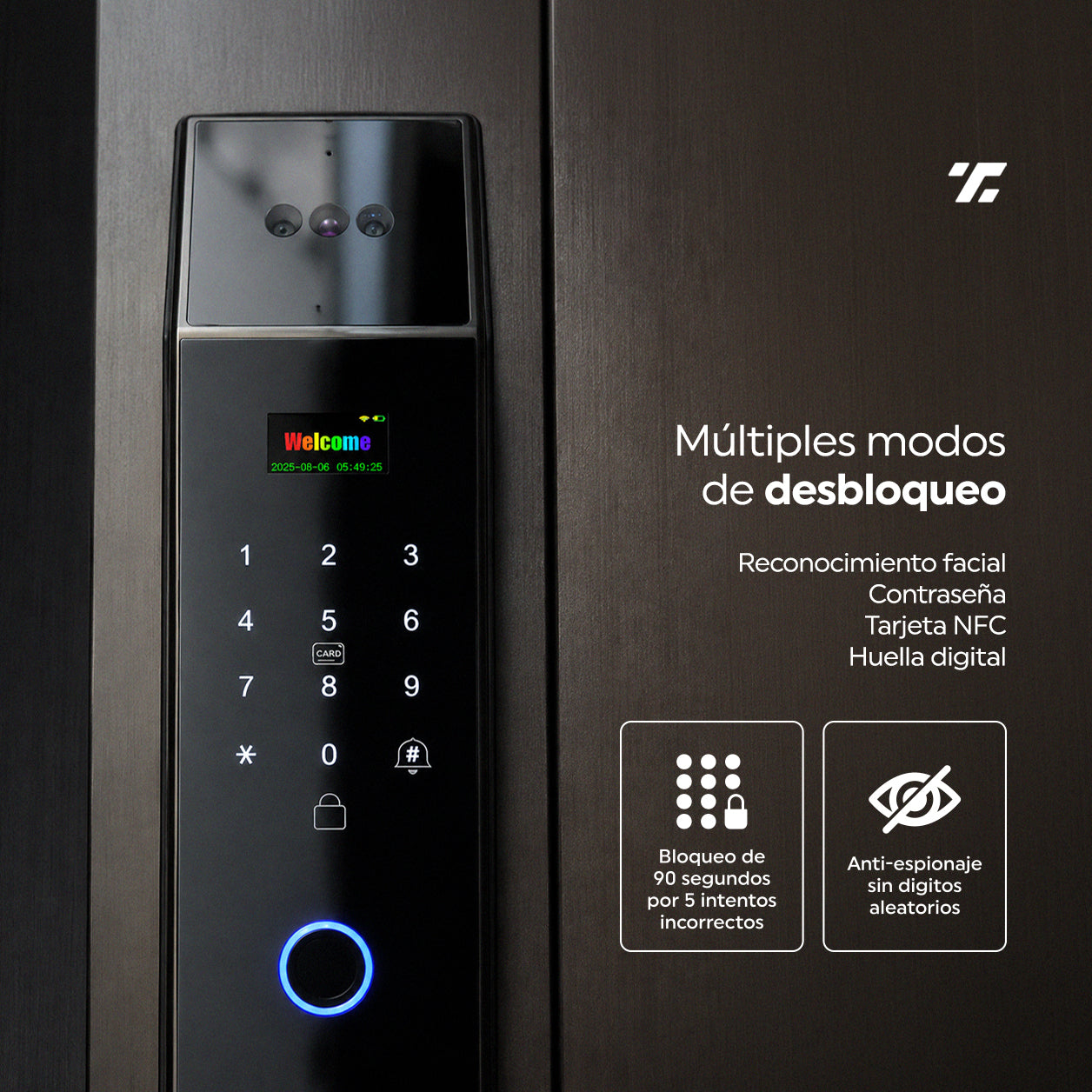 Cerradura Inteligente Exterior 6 en 1 con Huella, Reconocimiento Facial y más