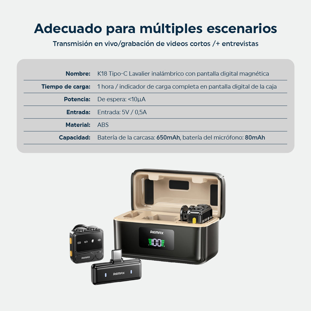 Micrófono Inalámbrico de Solapa 2 en 1 c/Display