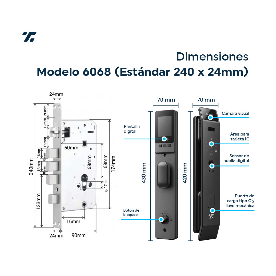 Cerradura Inteligente Exterior 6 en 1 con Huella, Reconocimiento Facial y más