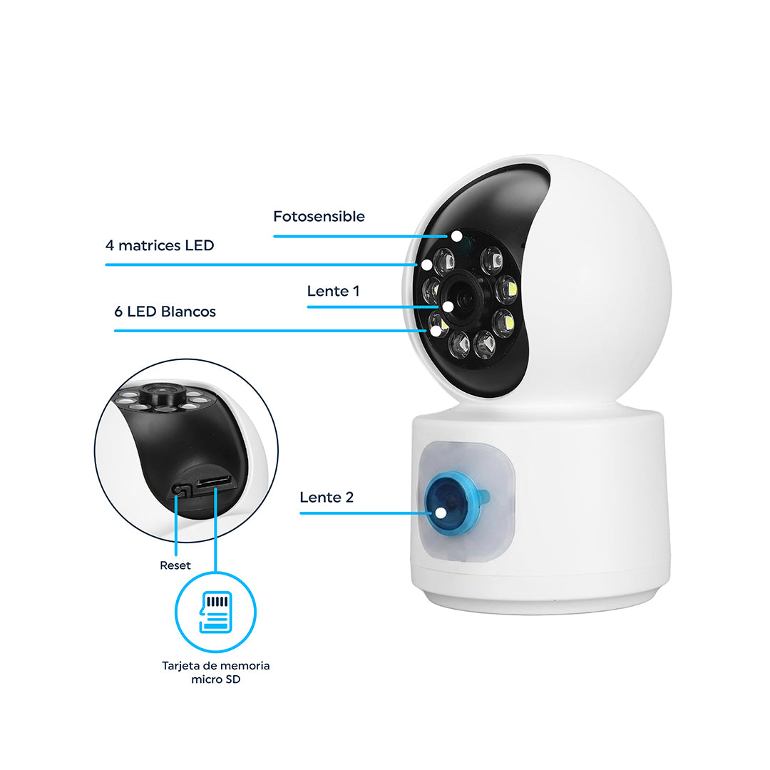 Camara de seguridad doble lente wifi 360 Full HD interior vision nocturna