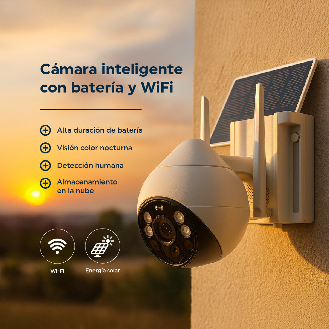 Cámara de seguridad un lente Exterior Panel Solar con Chip SIM 4G FHD Alarma