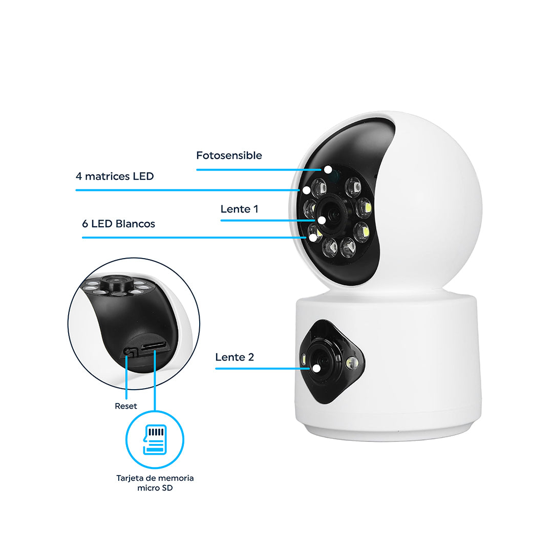 Camara de seguridad doble lente wifi 360 Full HD interior vision nocturna