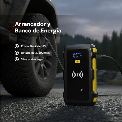 Arrancador de Autos y Motos 39800mAh – Power Bank con Carga Inalámbrica y Protección Avanzada