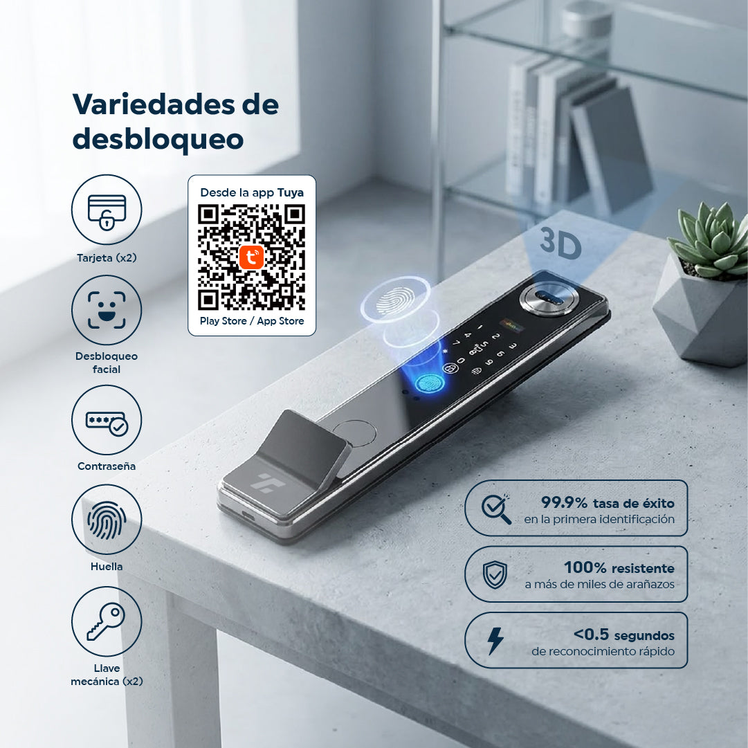 Cerradura Premium Inteligente Exterior 6 en 1 con Huella, Reconocimiento Facial y más