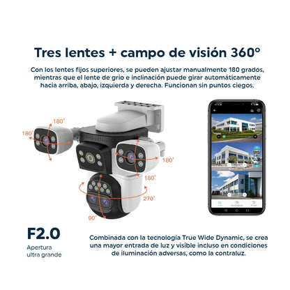 Cámara de Seguridad 3 Lentes Zoom Optico 4K Visión Nocturna Graba Placas