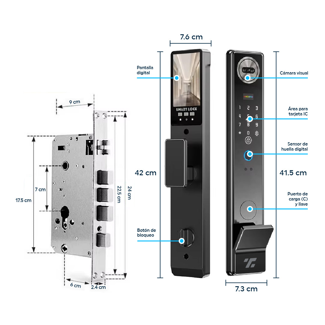 Cerradura Premium Inteligente Exterior 6 en 1 con Huella, Reconocimiento Facial y más