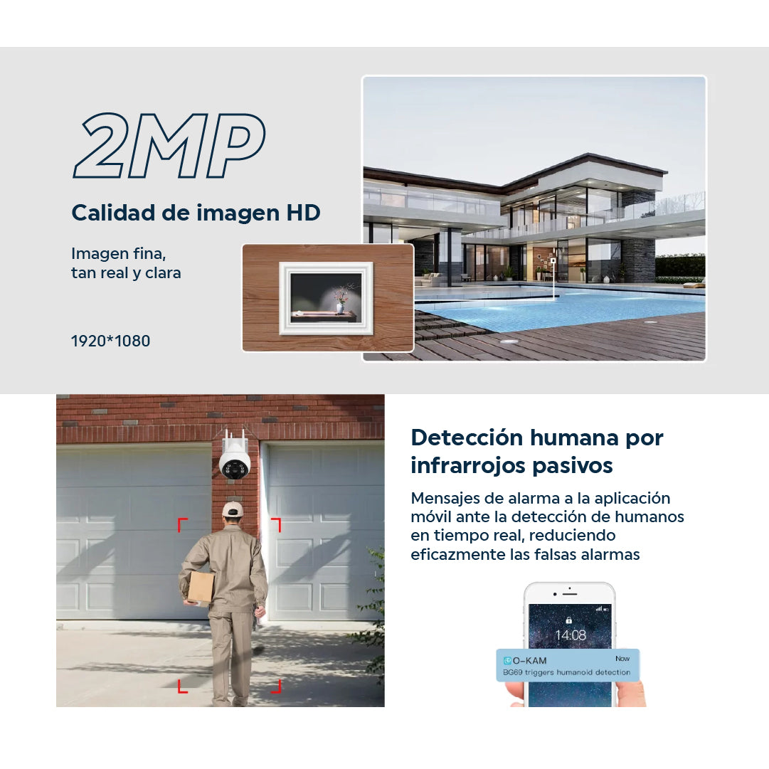 Cámara de seguridad un lente Exterior Panel Solar con Chip SIM 4G FHD Alarma