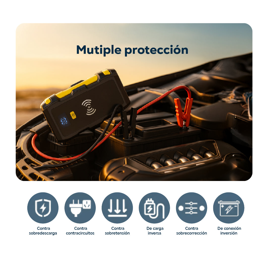 Arrancador de Autos y Motos 39800mAh – Power Bank con Carga Inalámbrica y Protección Avanzada