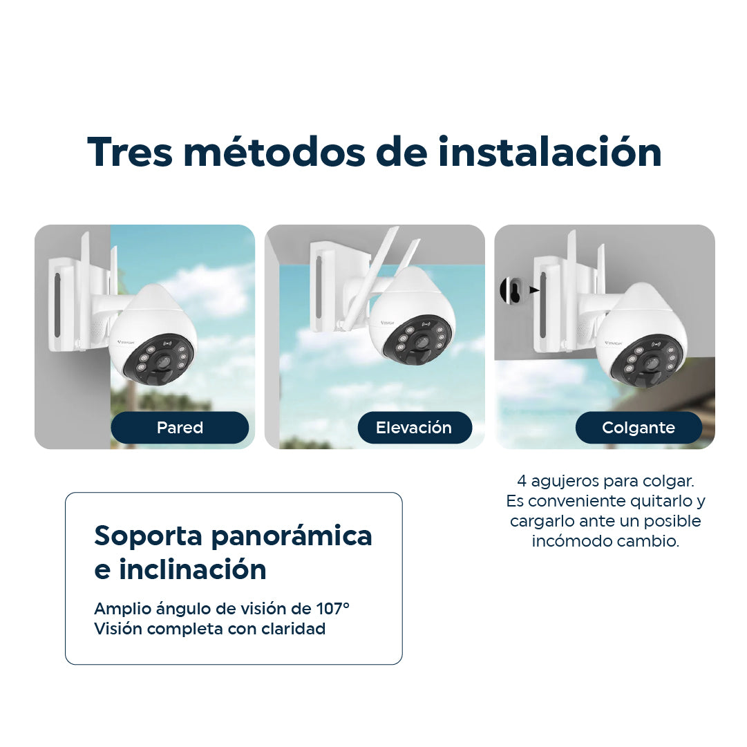 Cámara de seguridad un lente Exterior Panel Solar con Chip SIM 4G FHD Alarma