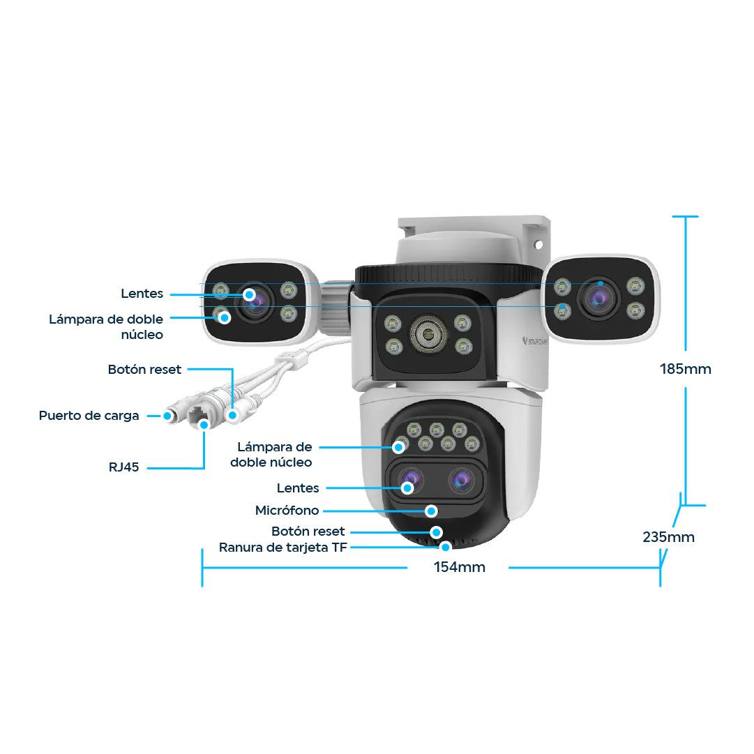 Cámara de Seguridad 3 Lentes Zoom Optico 4K Visión Nocturna Graba Placas