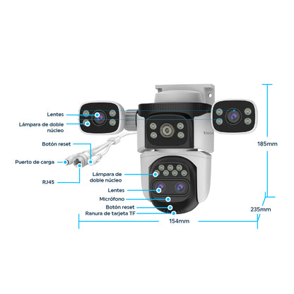 Cámara de Seguridad 3 Lentes Zoom Optico 4K Visión Nocturna Graba Placas