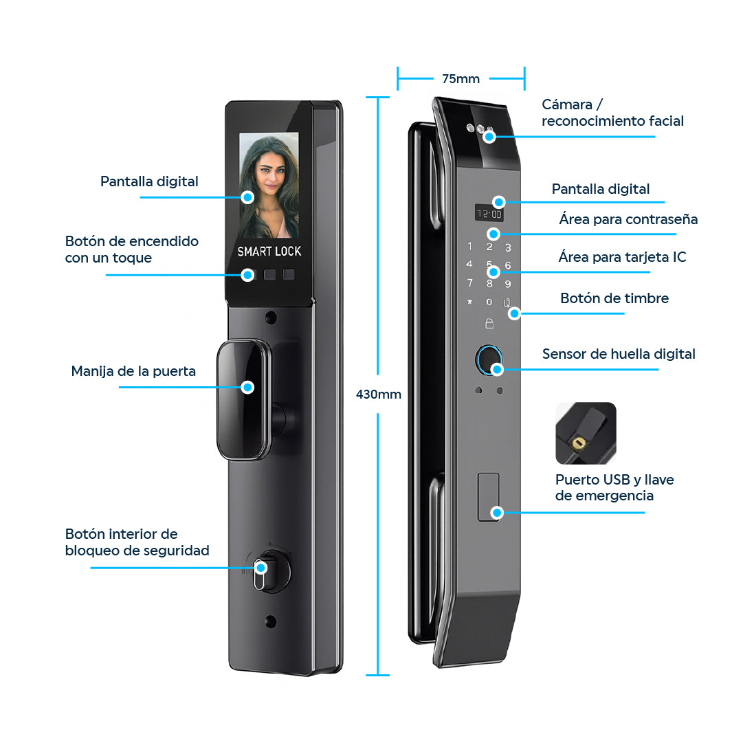Cerradura Inteligente Exterior 6 en 1 con Huella, Reconocimiento Facial y más