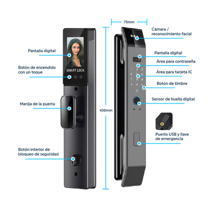 Cerradura Inteligente Exterior 6 en 1 con Huella, Reconocimiento Facial y más