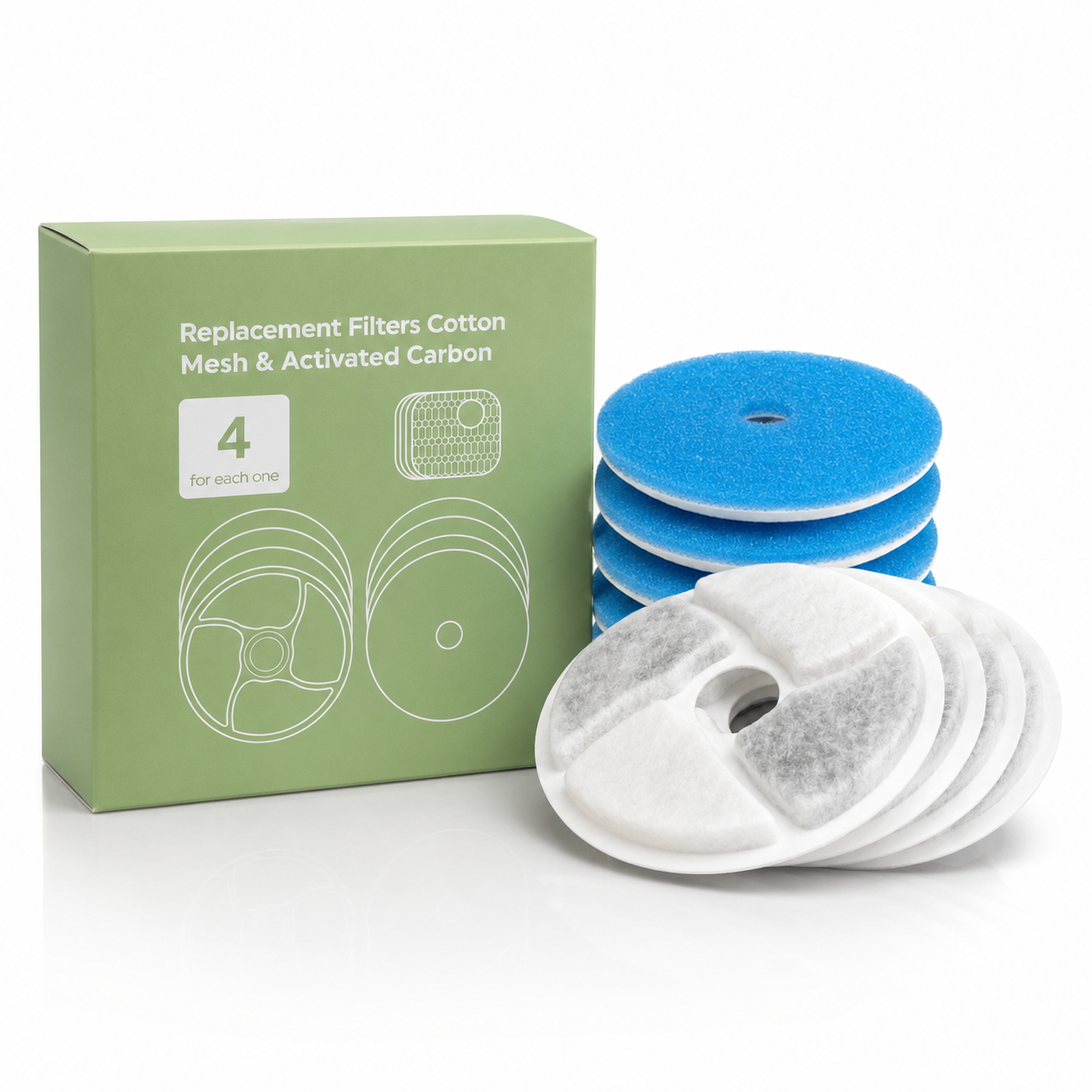 Set de 4 filtros de Carbón Activado para Bebedero Alámbrico PF21 de Mascotas