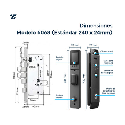 Cerradura Inteligente Exterior 6 en 1 con Huella, Reconocimiento Facial y más