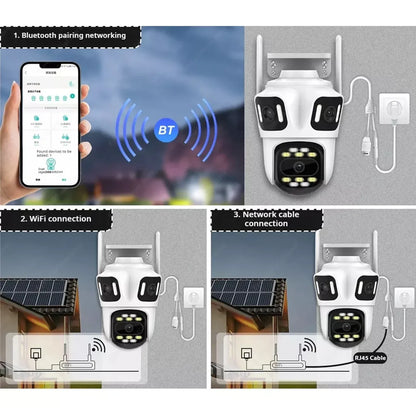 Cámara de Seguridad IP Triple Lente Exterior Ultra HD Wifi 360 Zoom